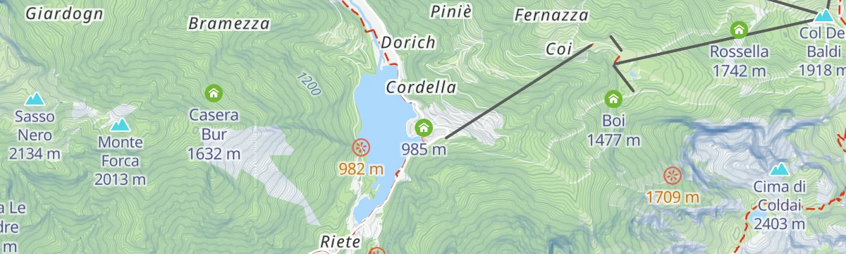 Map of the start of Road Bike Alleghe 4 - The Sella Route