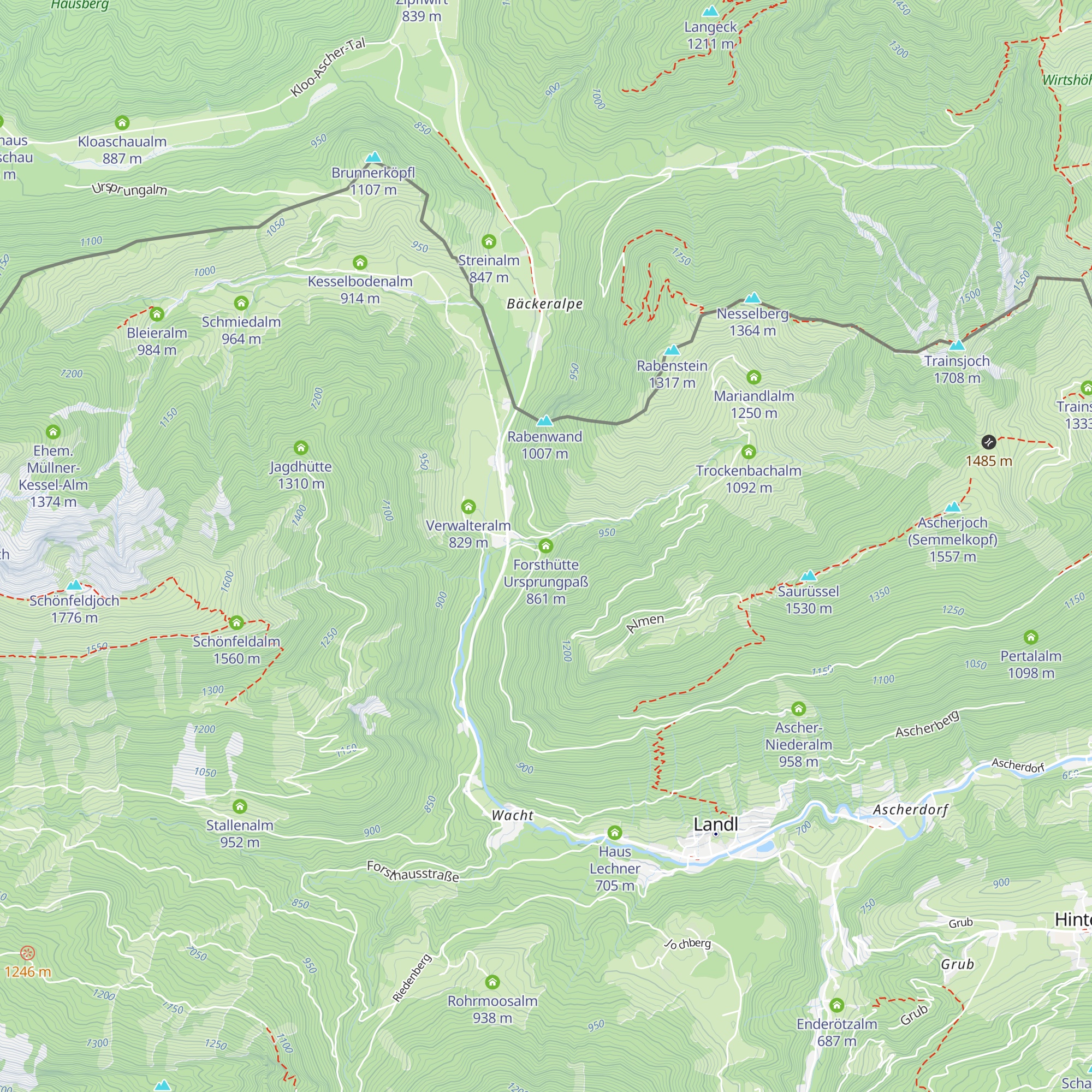 Forsthütte Ursprungpaß map