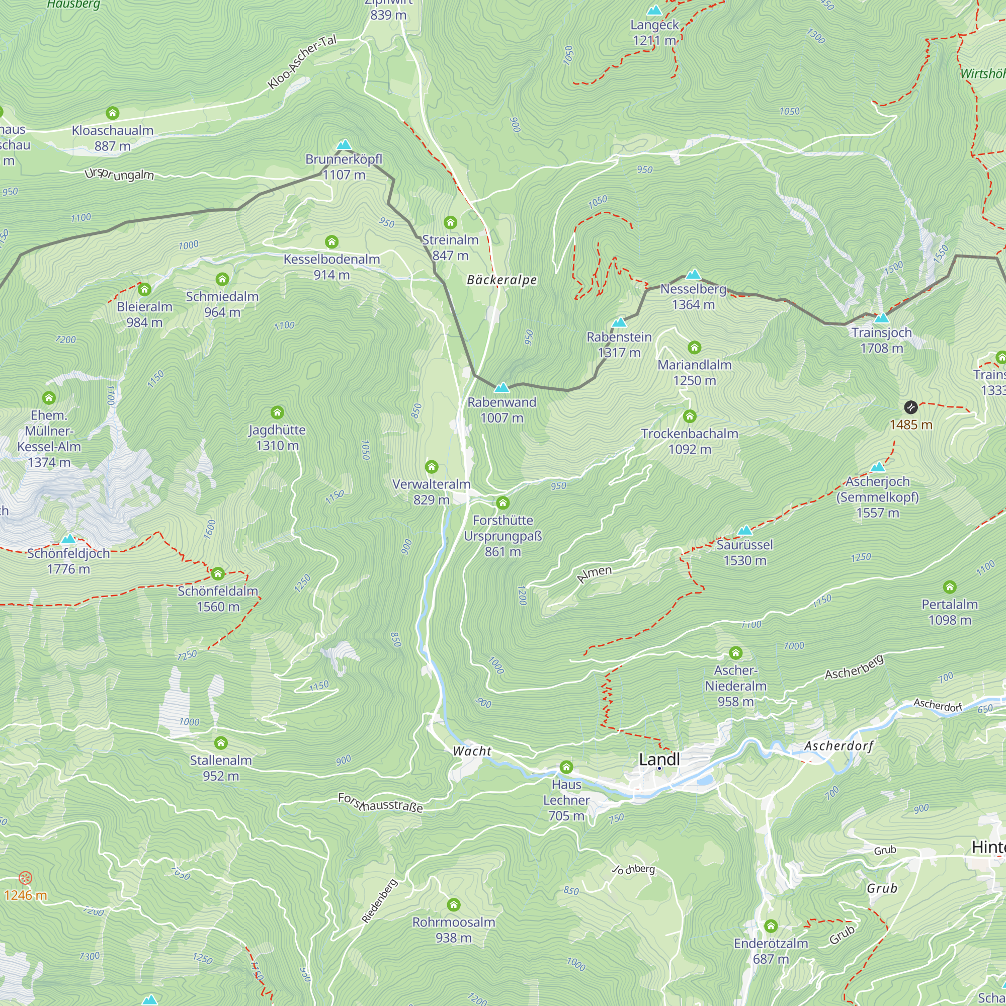 Forsthütte Ursprungpaß map