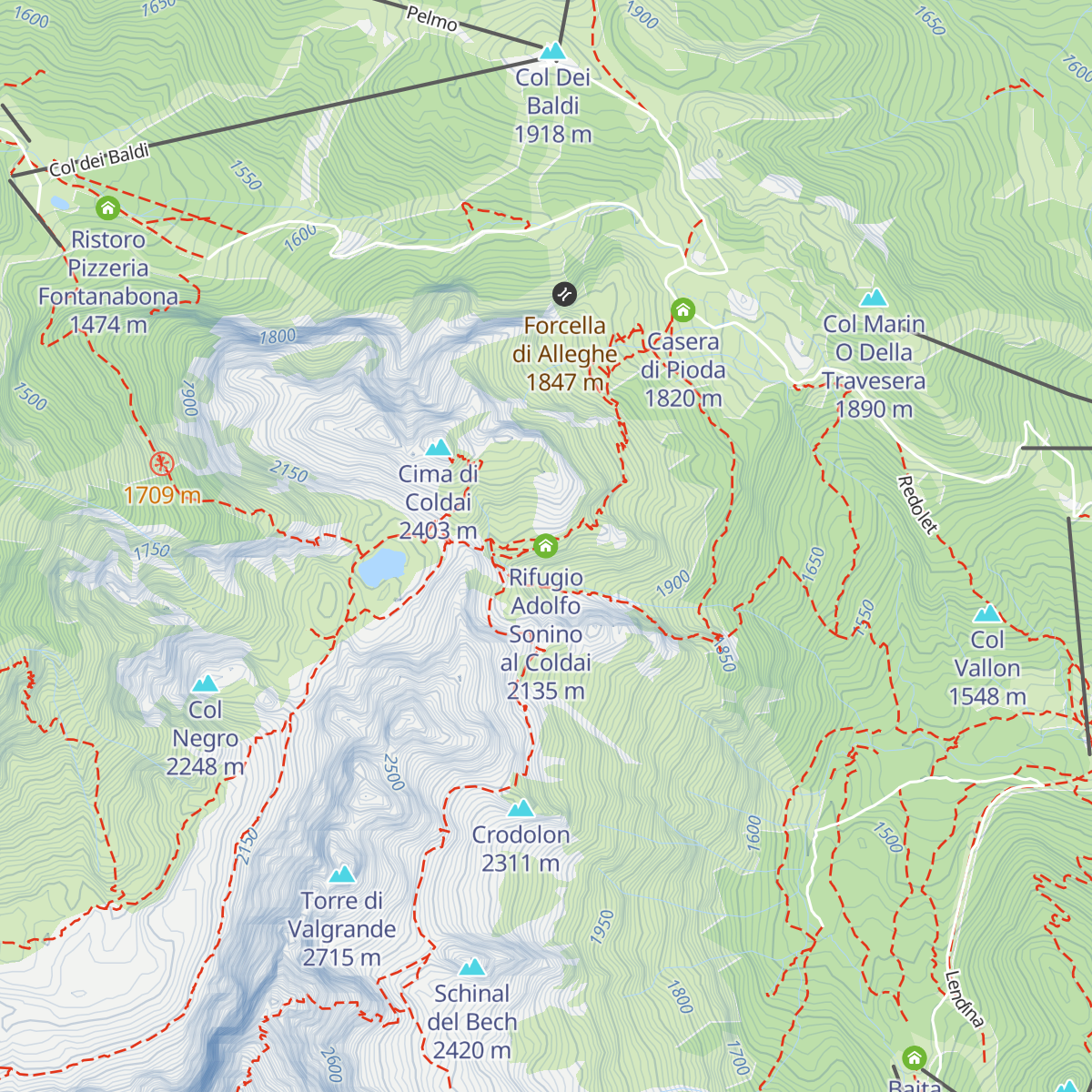 Rifugio Adolfo Sonino al Coldai map