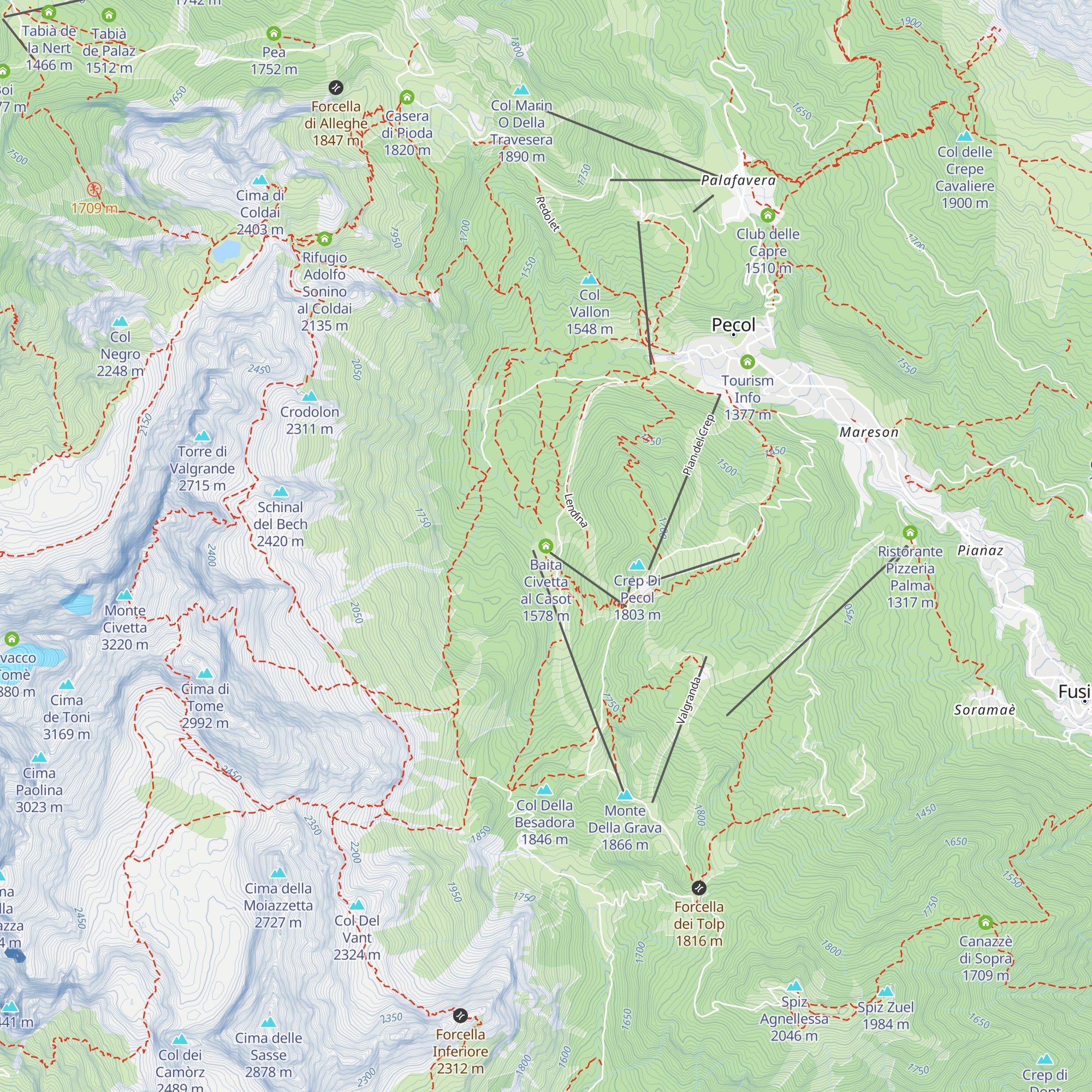 Baita Civetta al Casot map