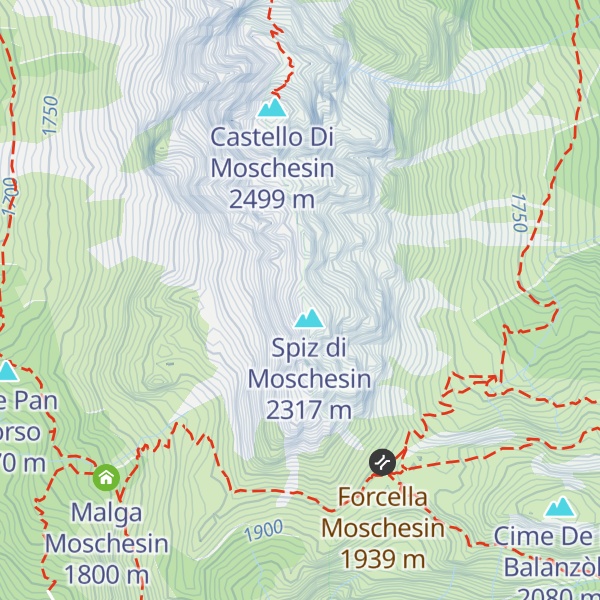 Map of Cima Nord Cresta dei Camini