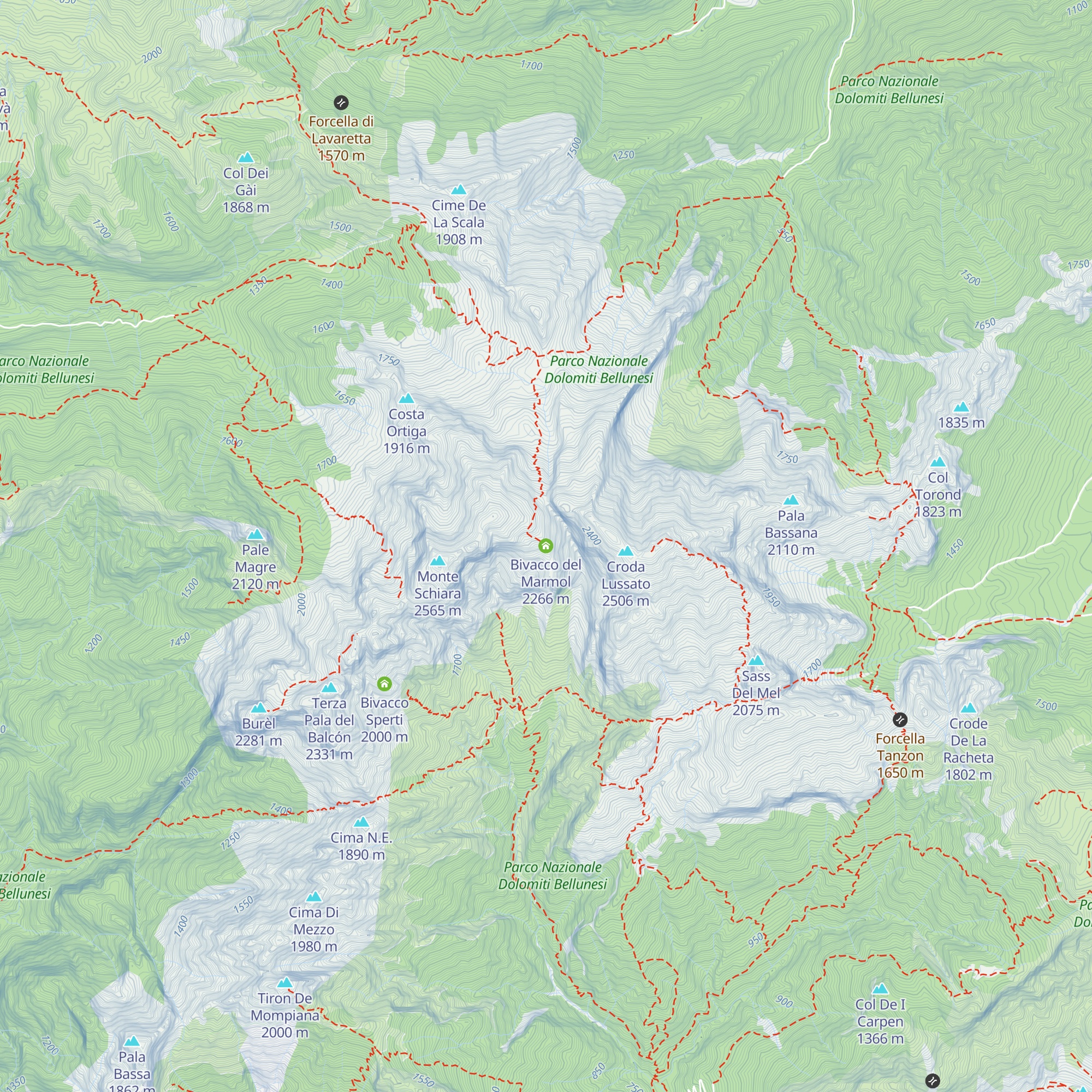 Bivacco del Marmol map