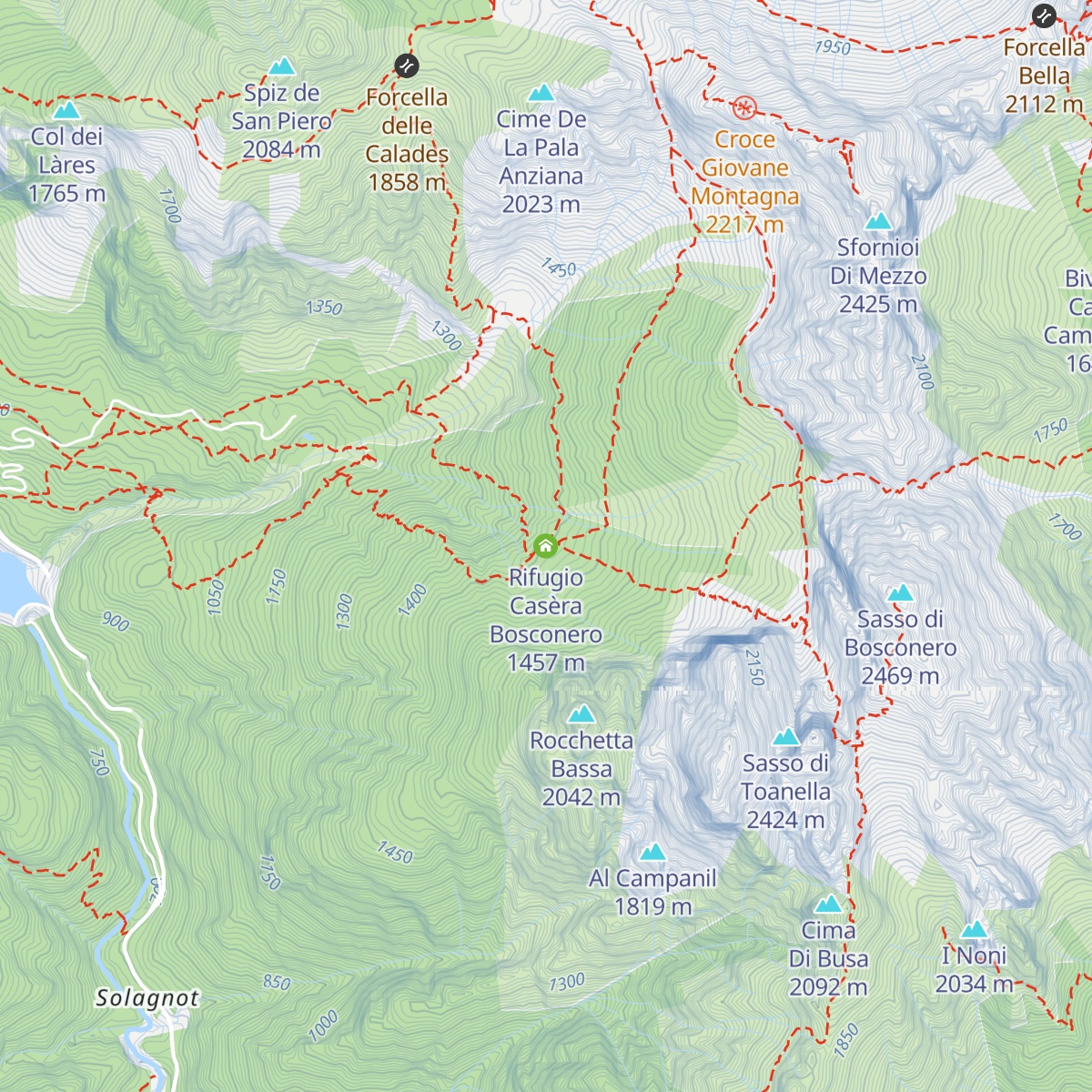 Rifugio Casèra Bosconero map