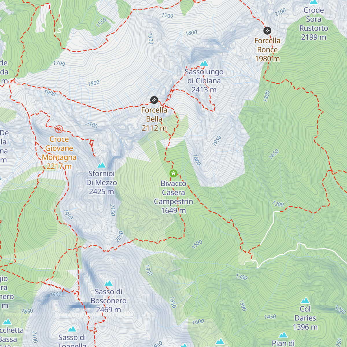 Bivacco Casera Campestrin map