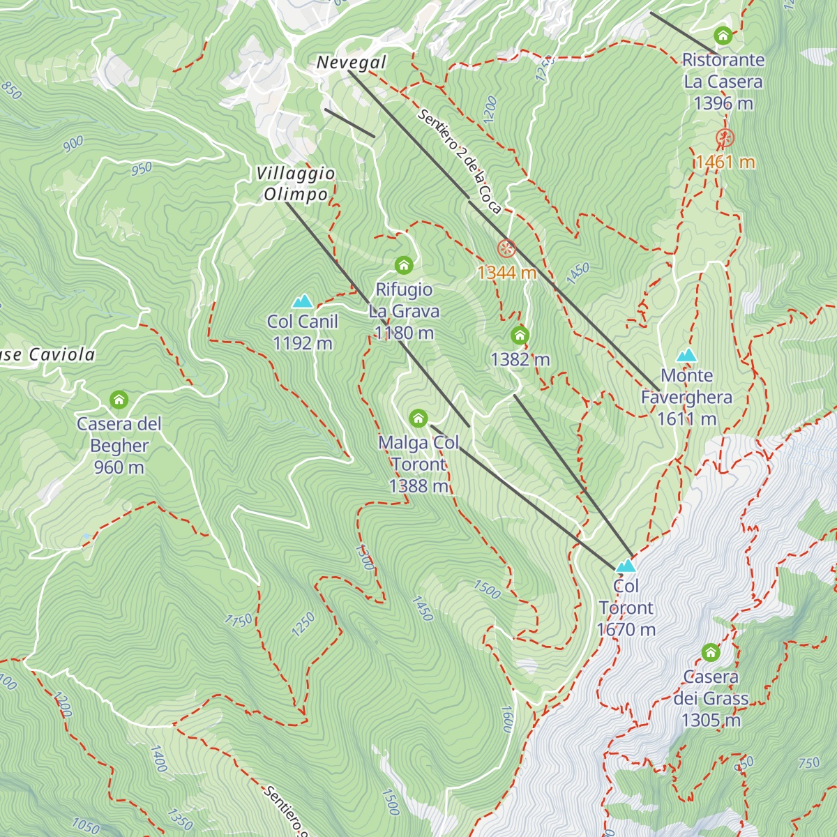 Malga Col Toront map