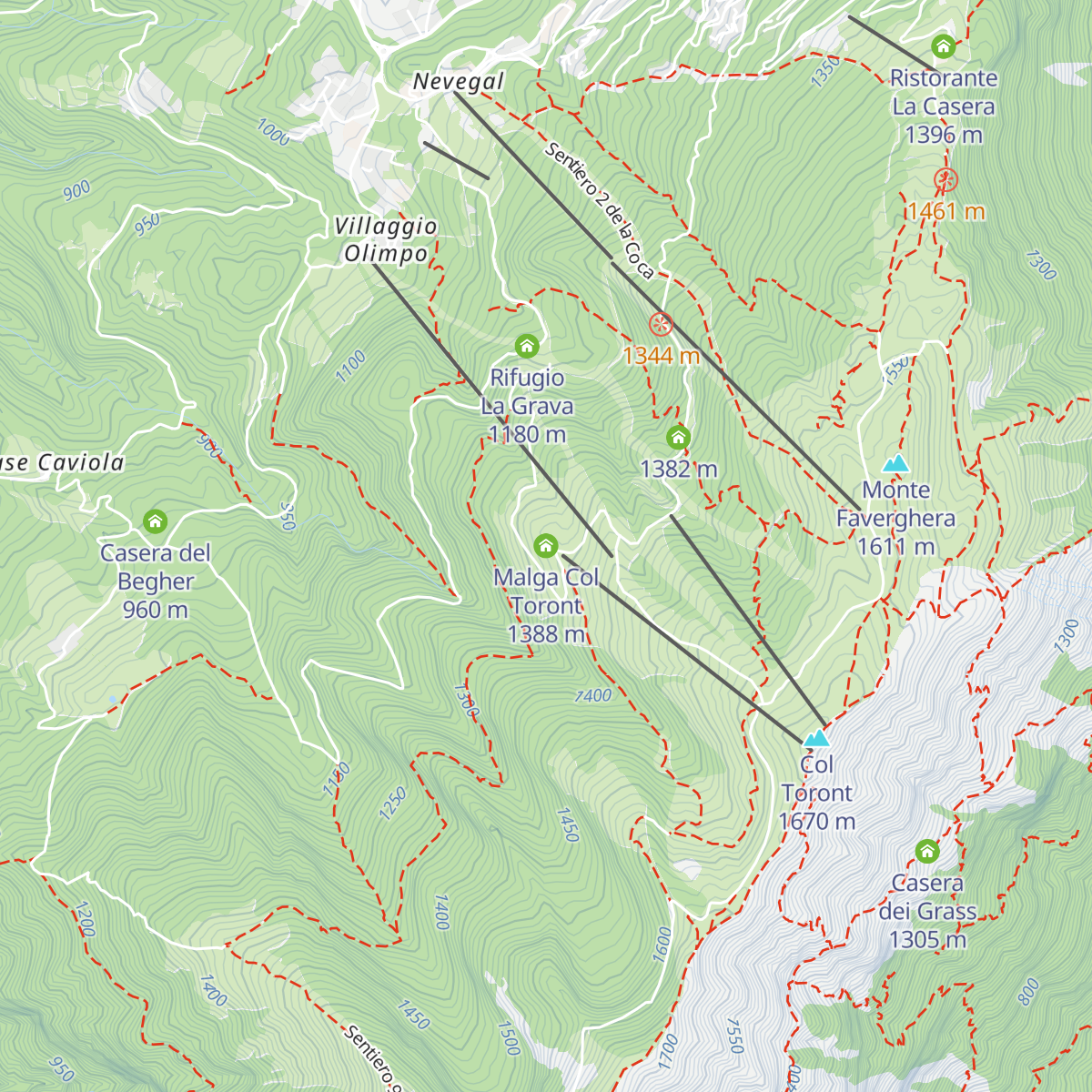 Malga Col Toront map
