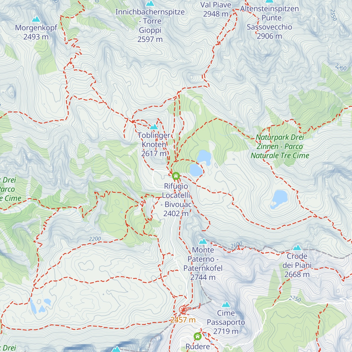 Rifugio Locatelli - Bivouac map
