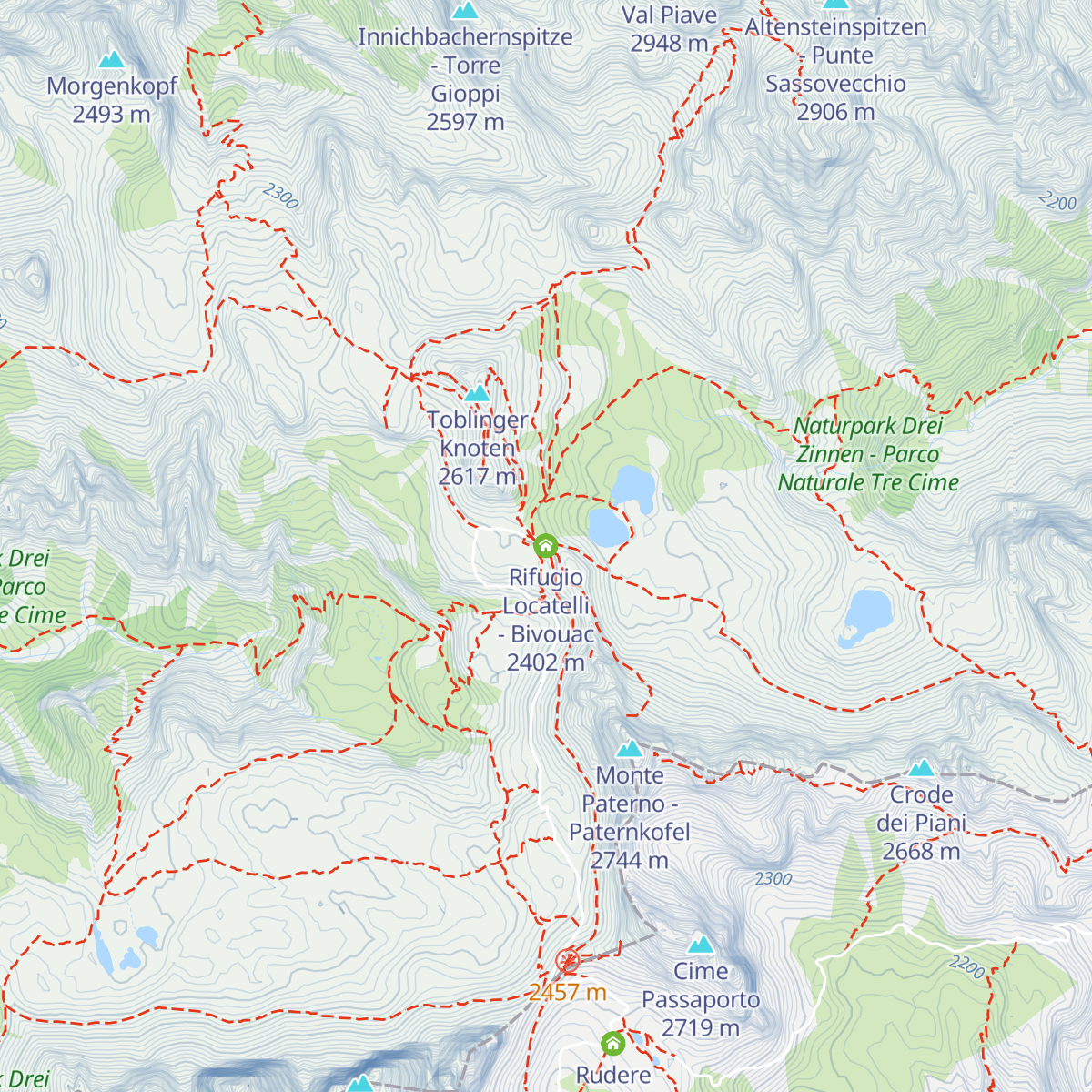 Rifugio Locatelli - Bivouac map