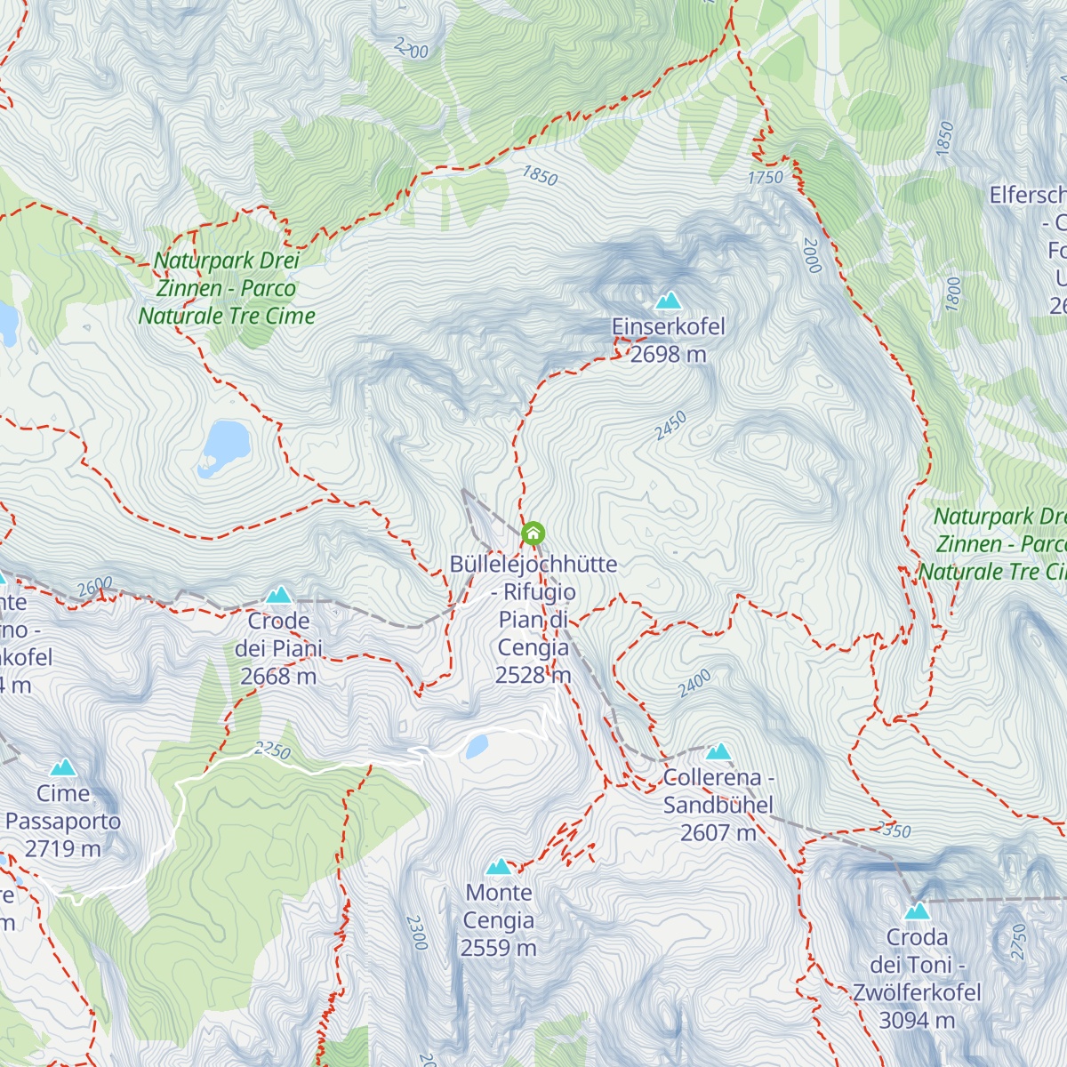 Büllelejochhütte - Rifugio Pian di Cengia map