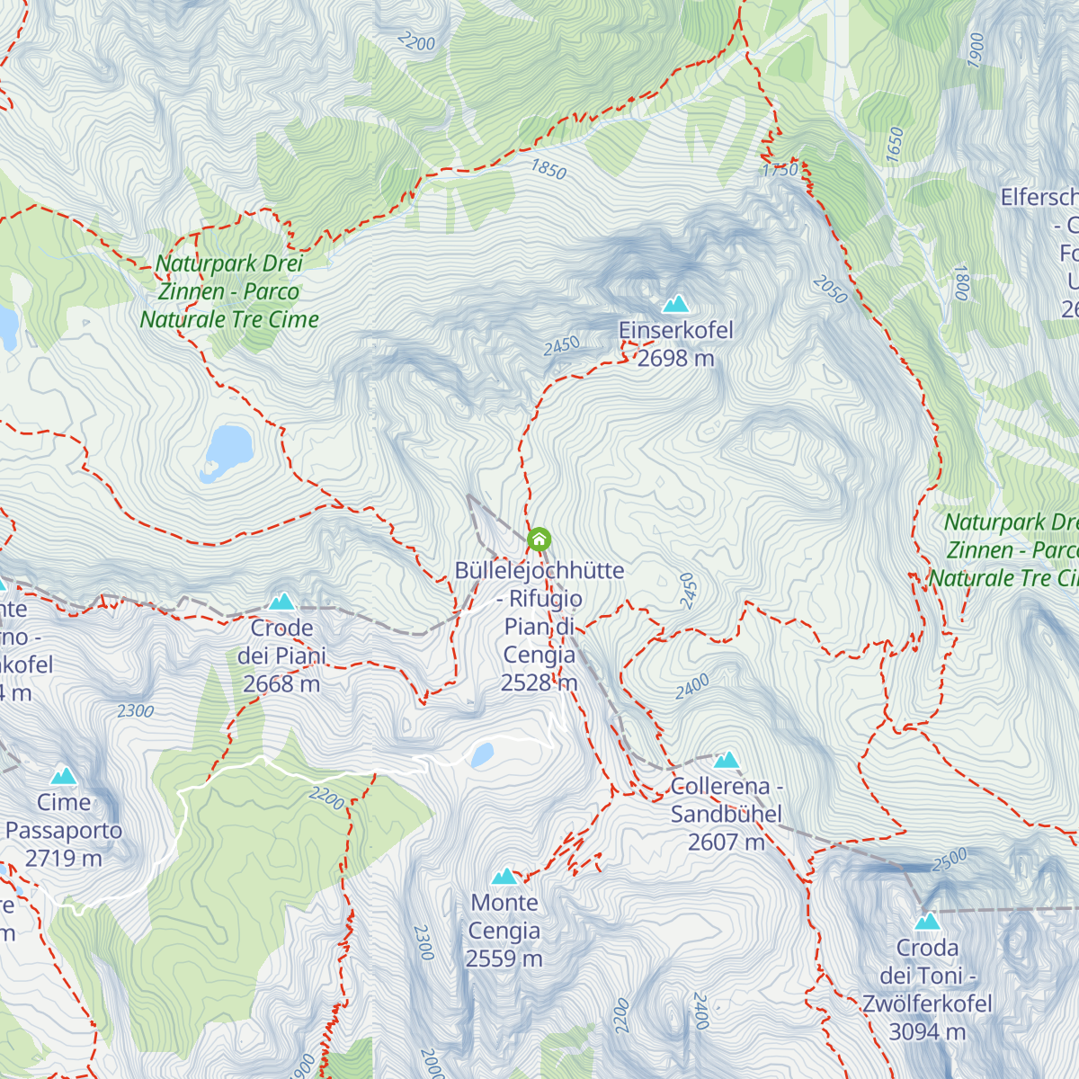 Büllelejochhütte - Rifugio Pian di Cengia map