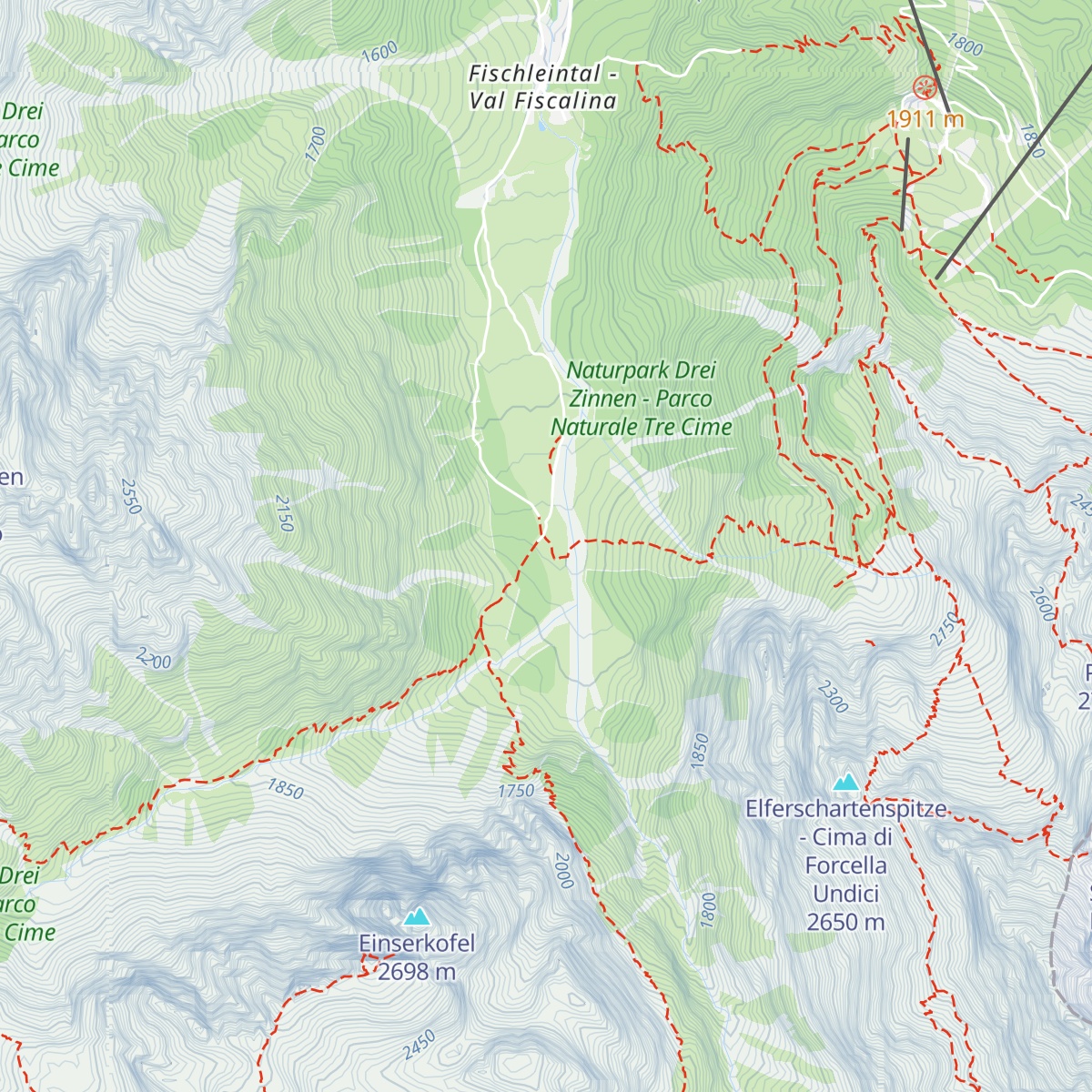 Talschlusshütte Fischleintal - Rifugio Fondovalle Val Fiscalina map