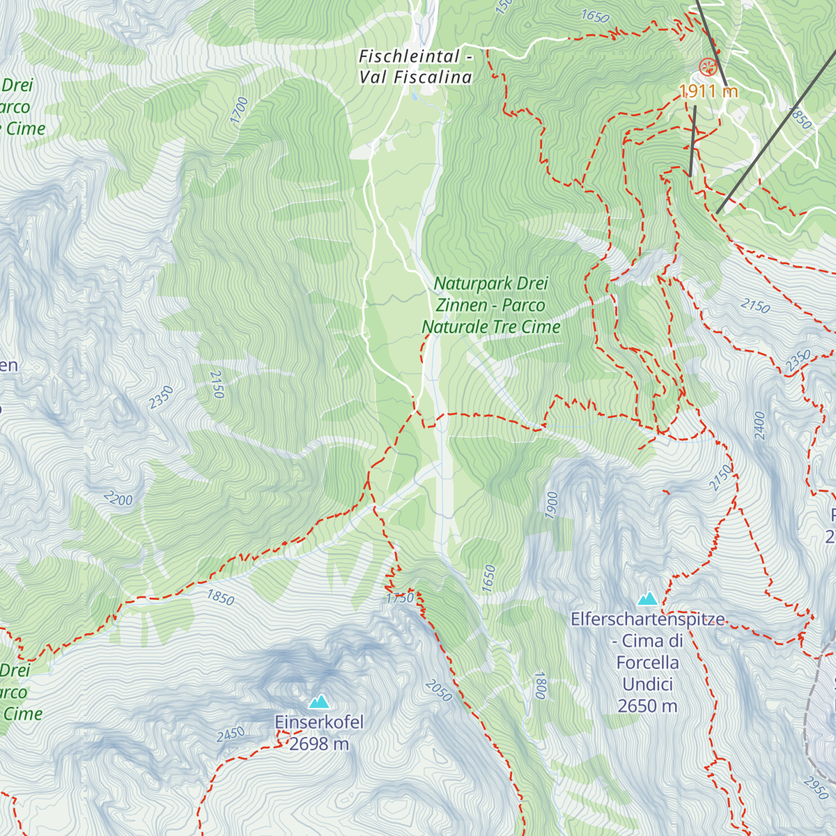 Talschlusshütte Fischleintal - Rifugio Fondovalle Val Fiscalina map