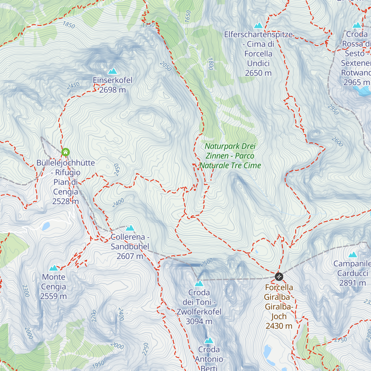 Zsigmondy-Comici Hütte - Rifugio Zsigmondy-Comici map