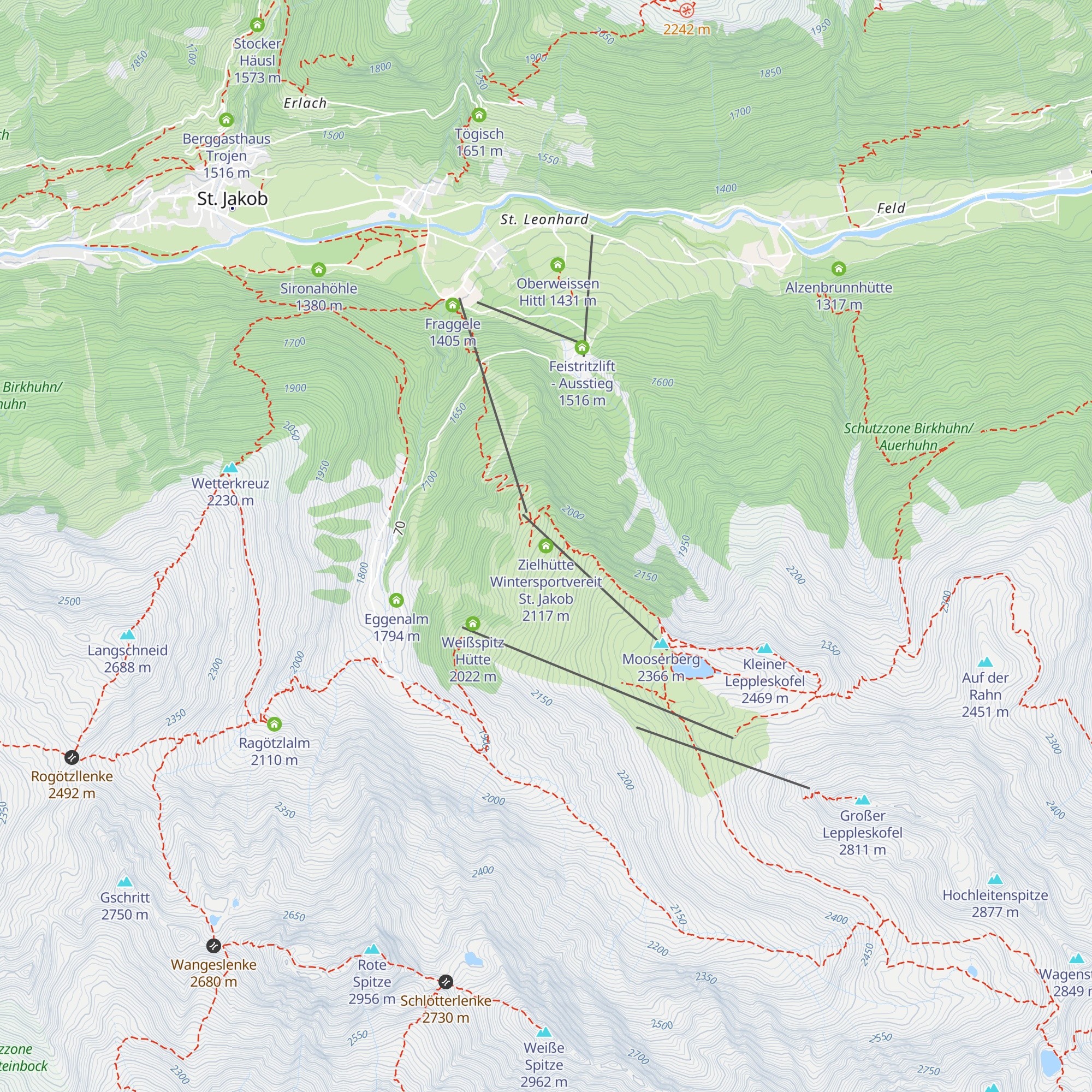 Zielhütte Wintersportvereit St. Jakob map