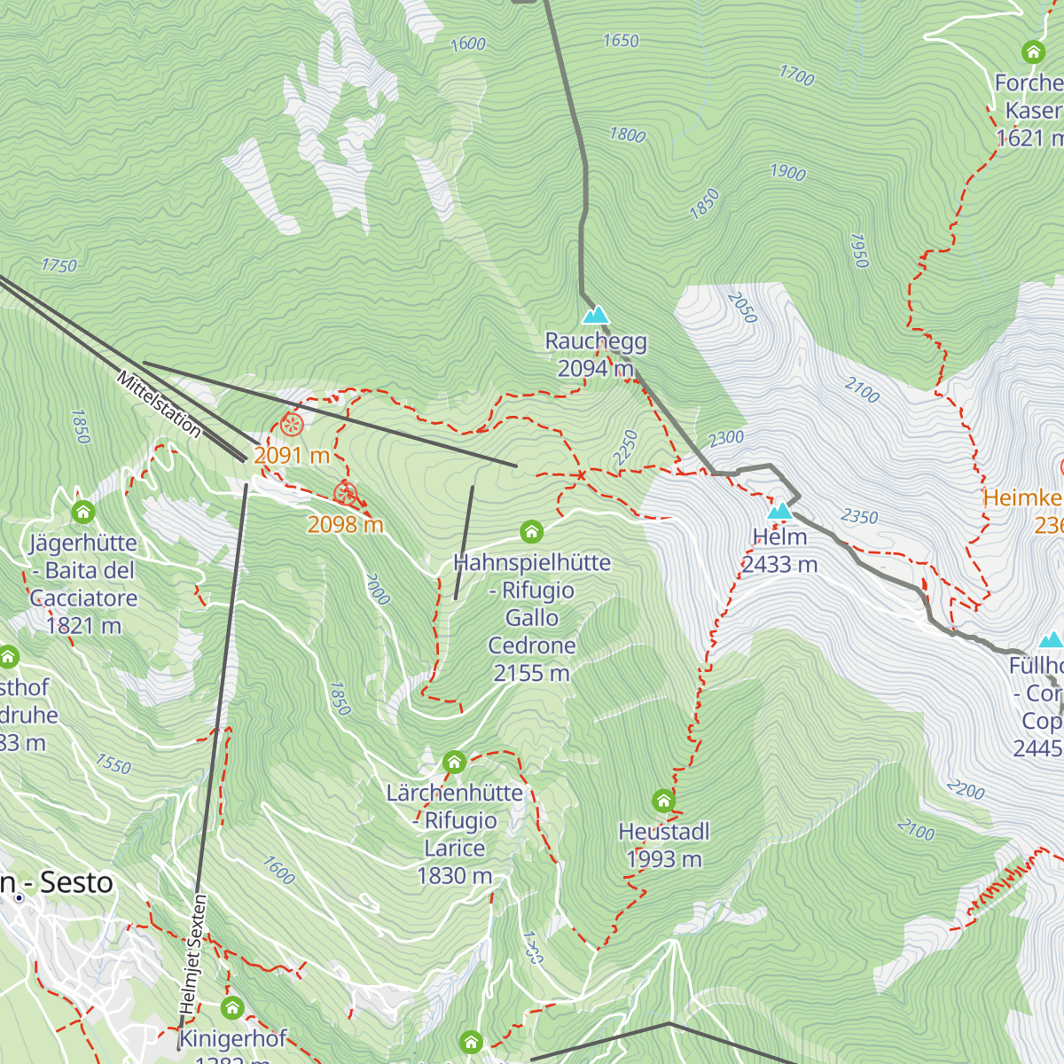 Hahnspielhütte - Rifugio Gallo Cedrone map