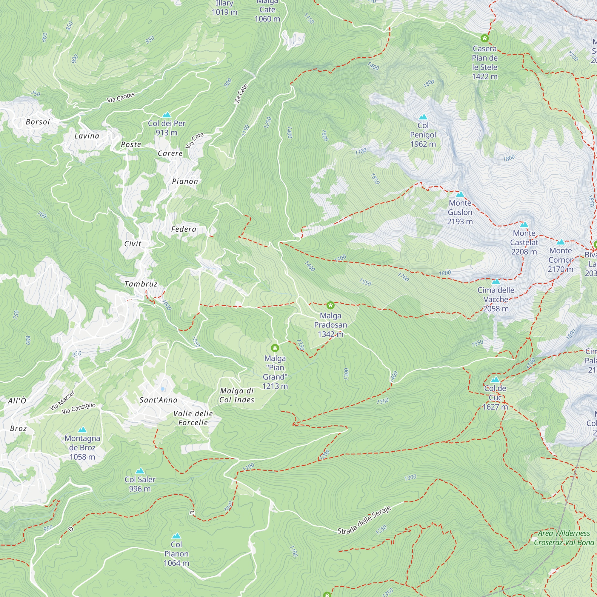 Malga Pian de le Lastre map