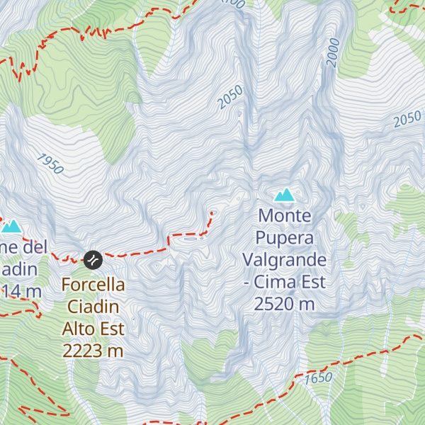 Map of Monte Pupera Valgrande - Cima Ovest