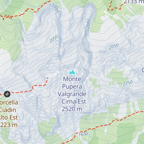 Map of Monte Pupera Valgrande - Cima Est