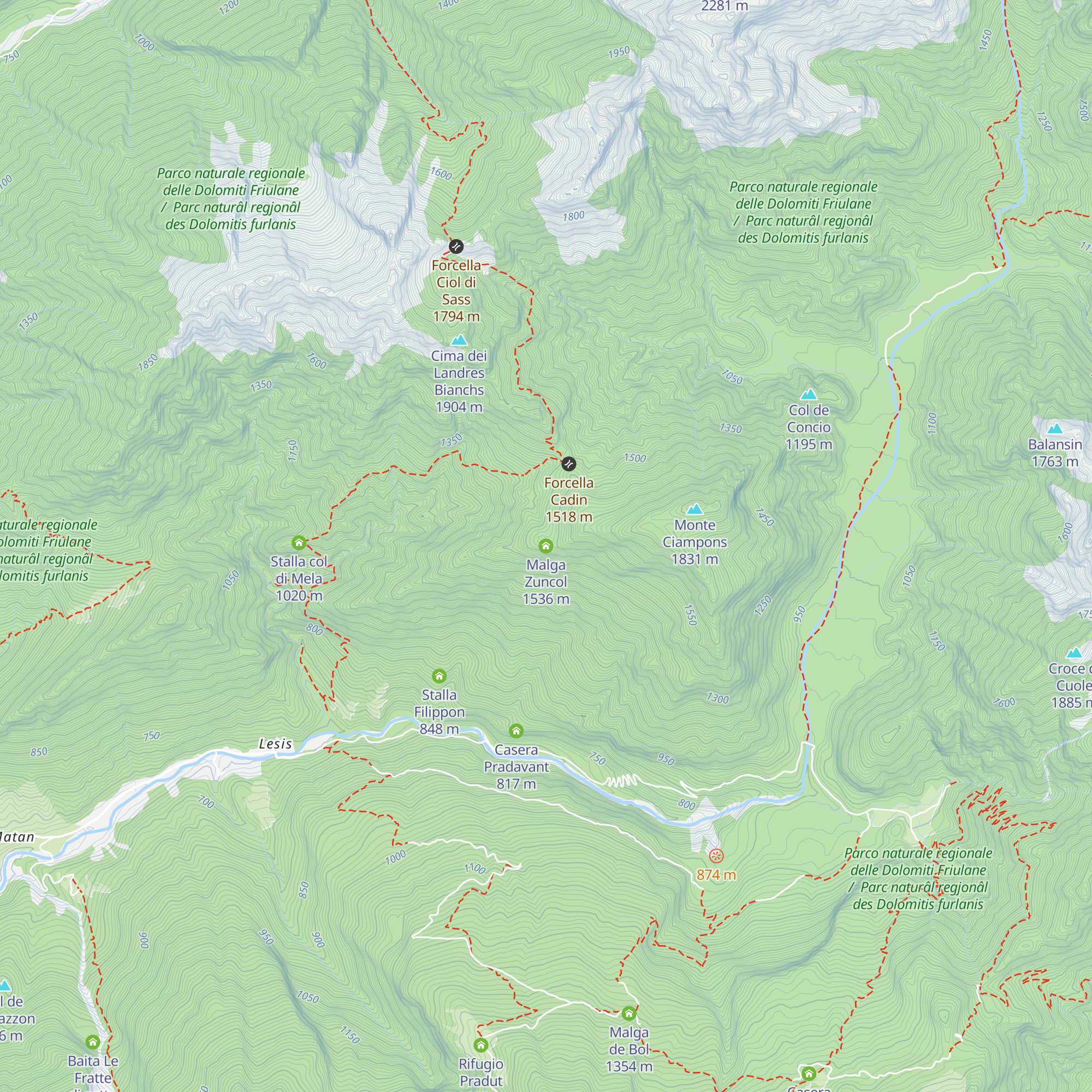 Malga Zuncol map