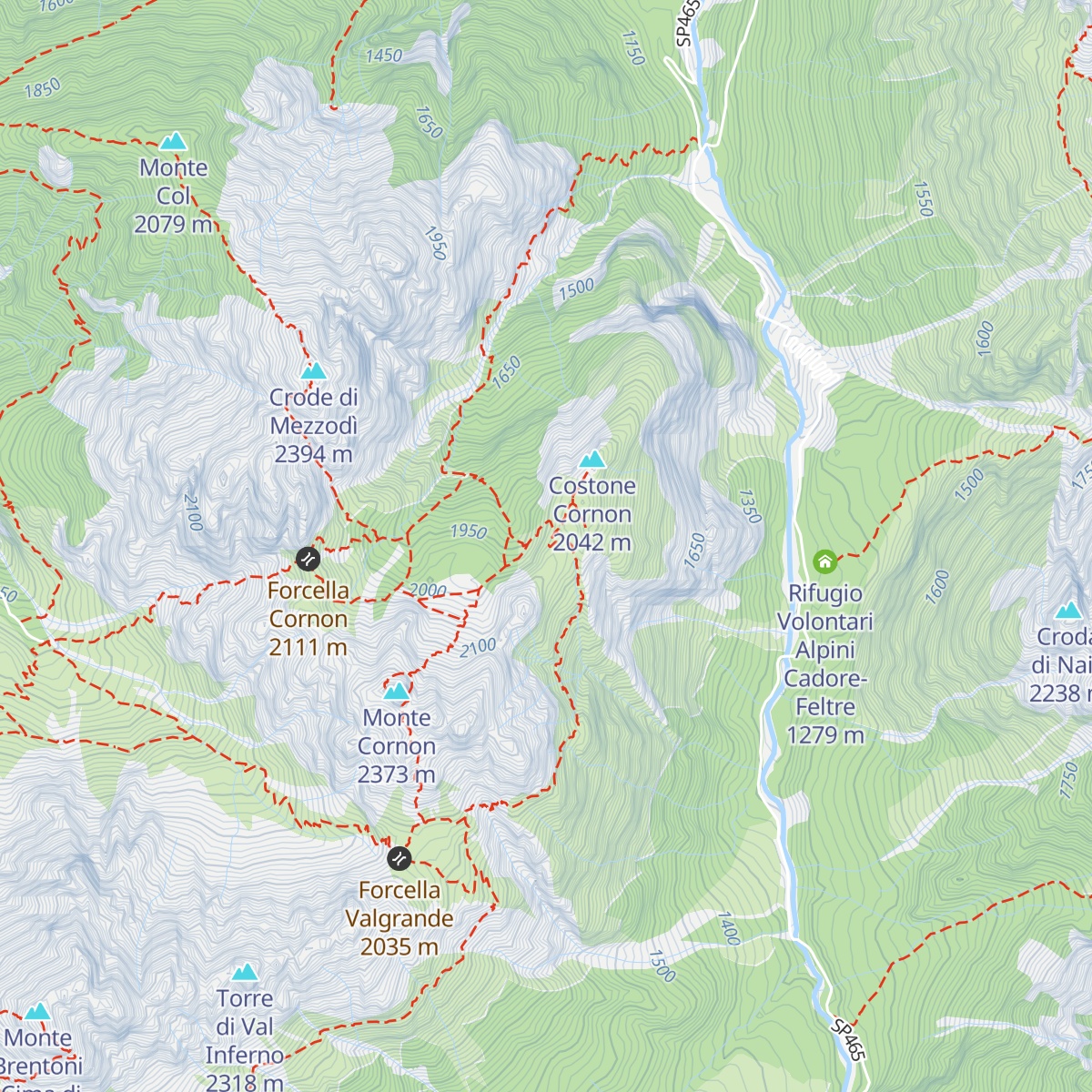 Bivacco Cornon map