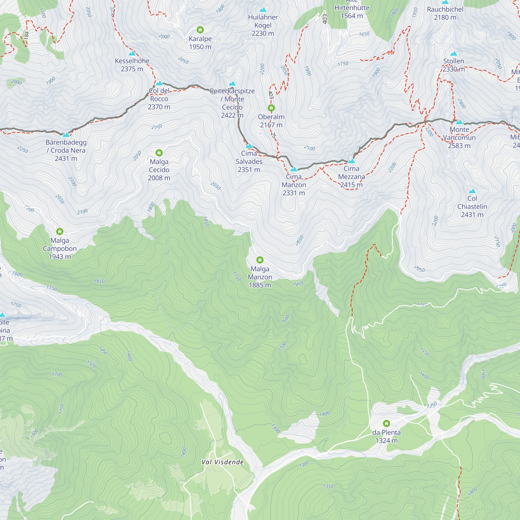 Malga Manzon map