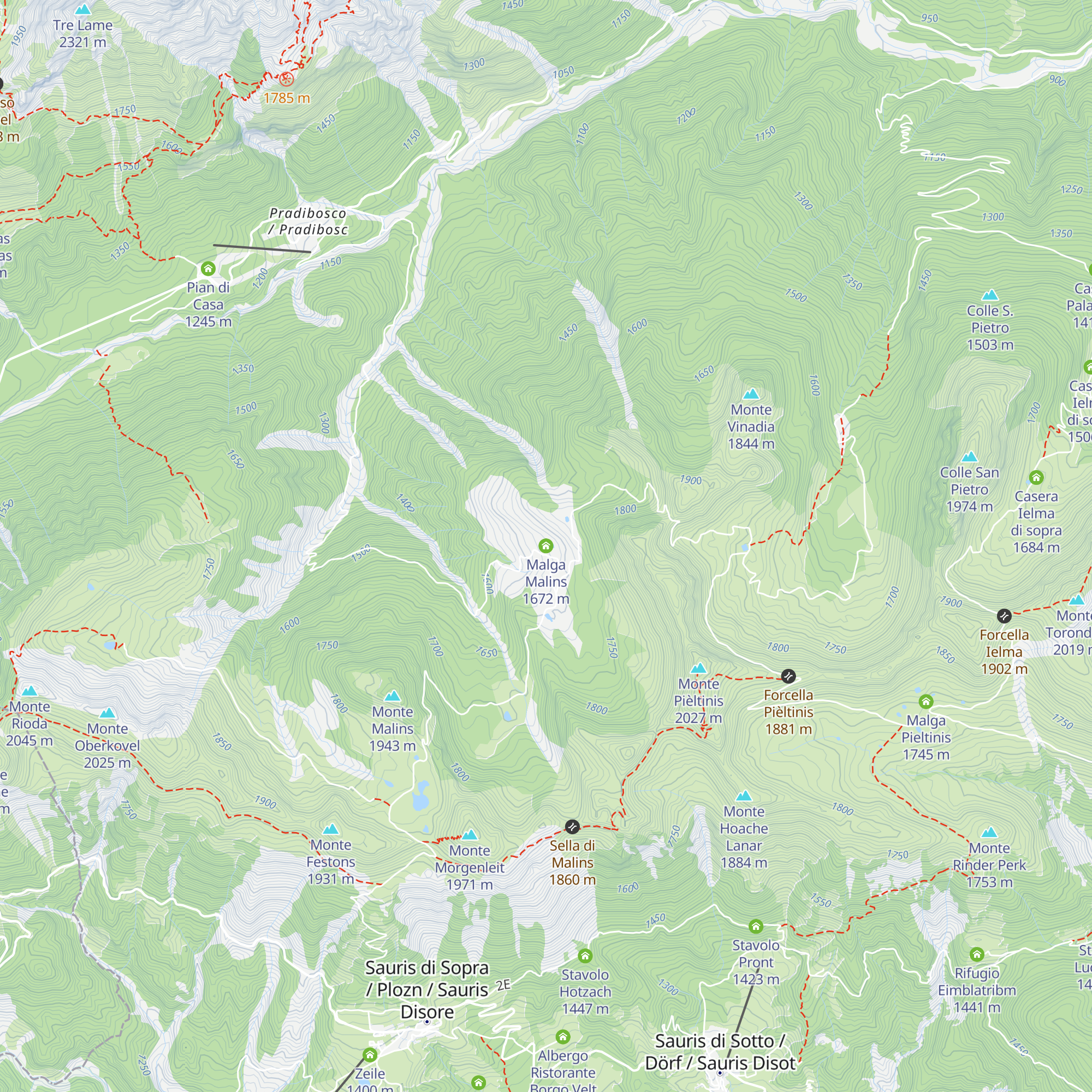 Malga Malins map