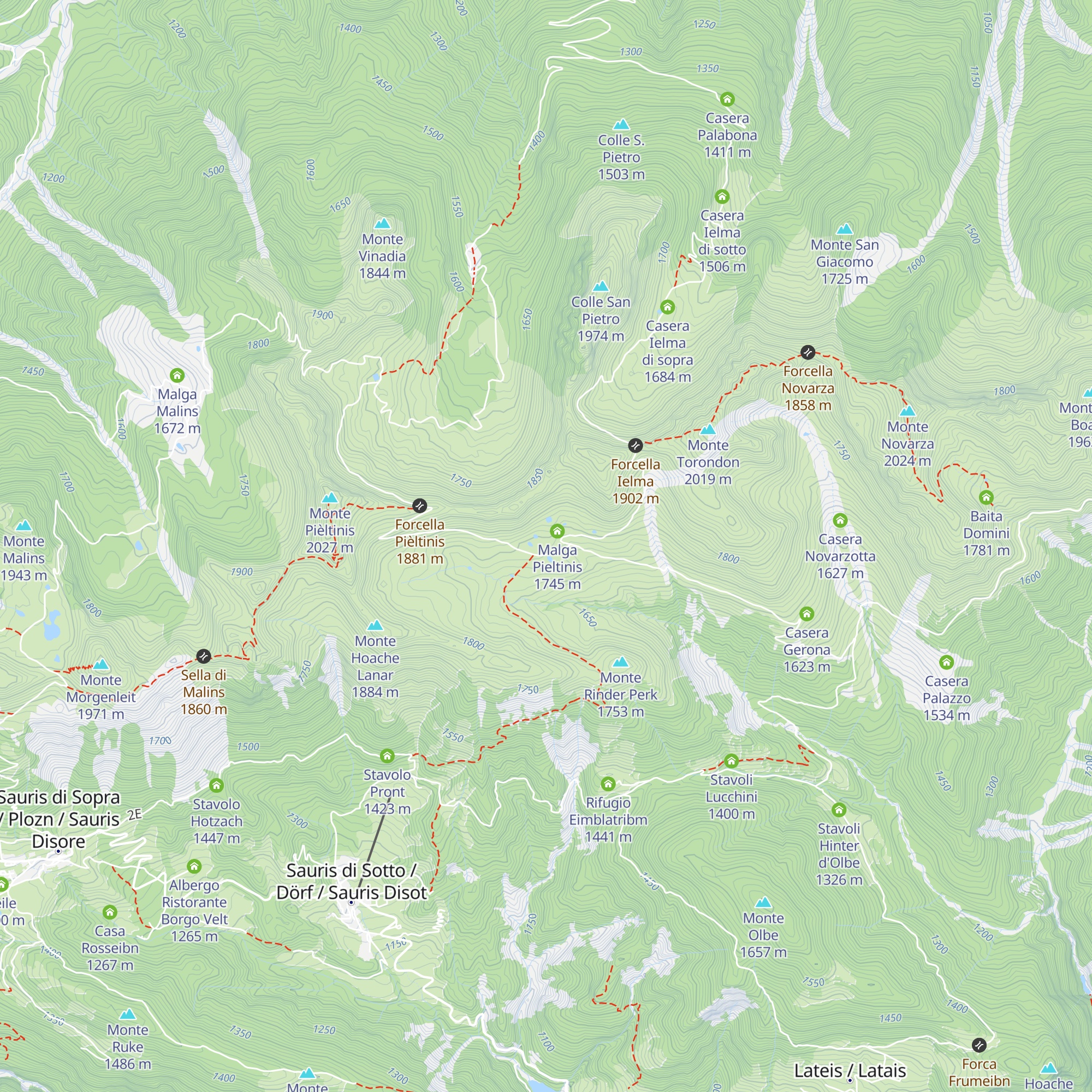 Casera Pièltinis map