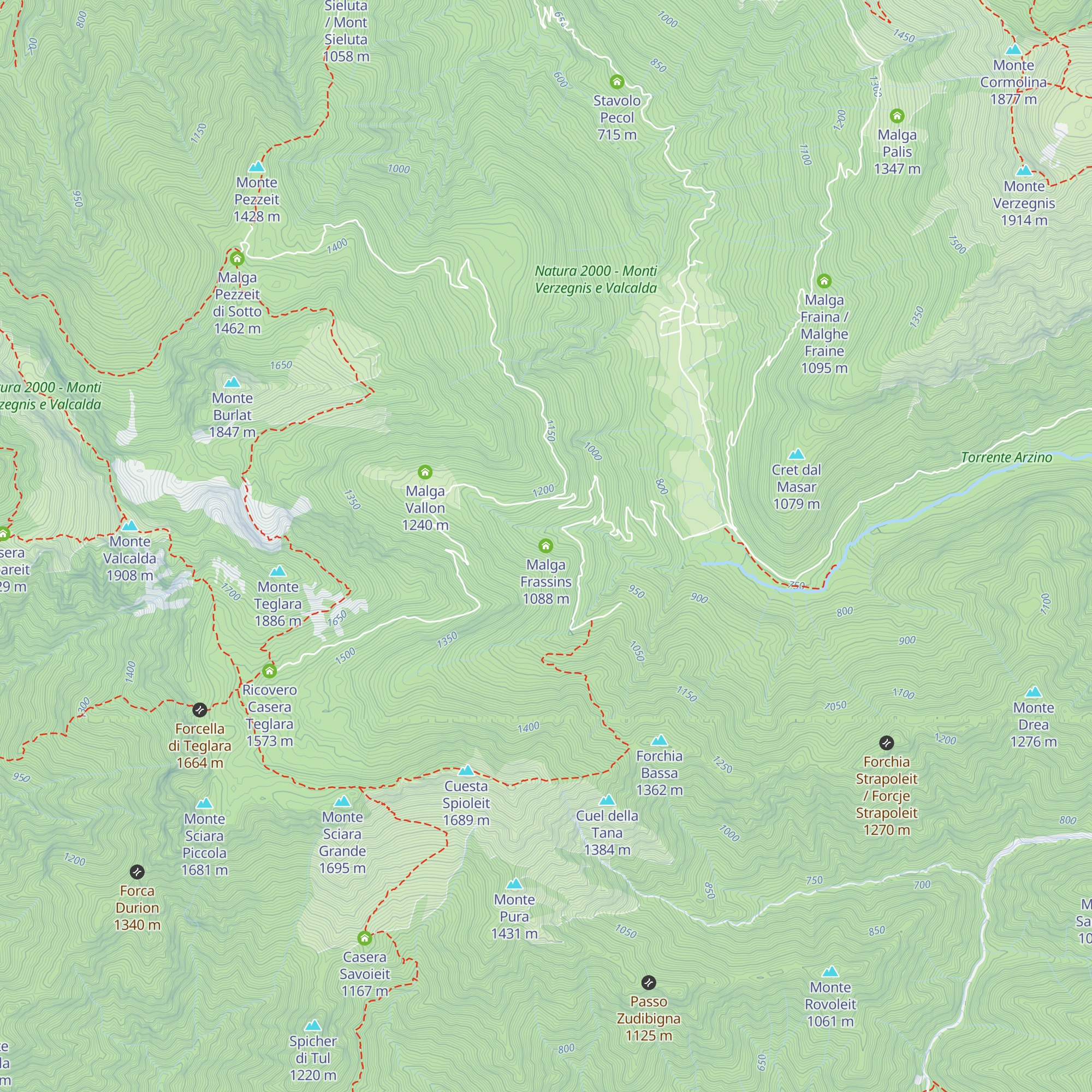 Malga Frassins map