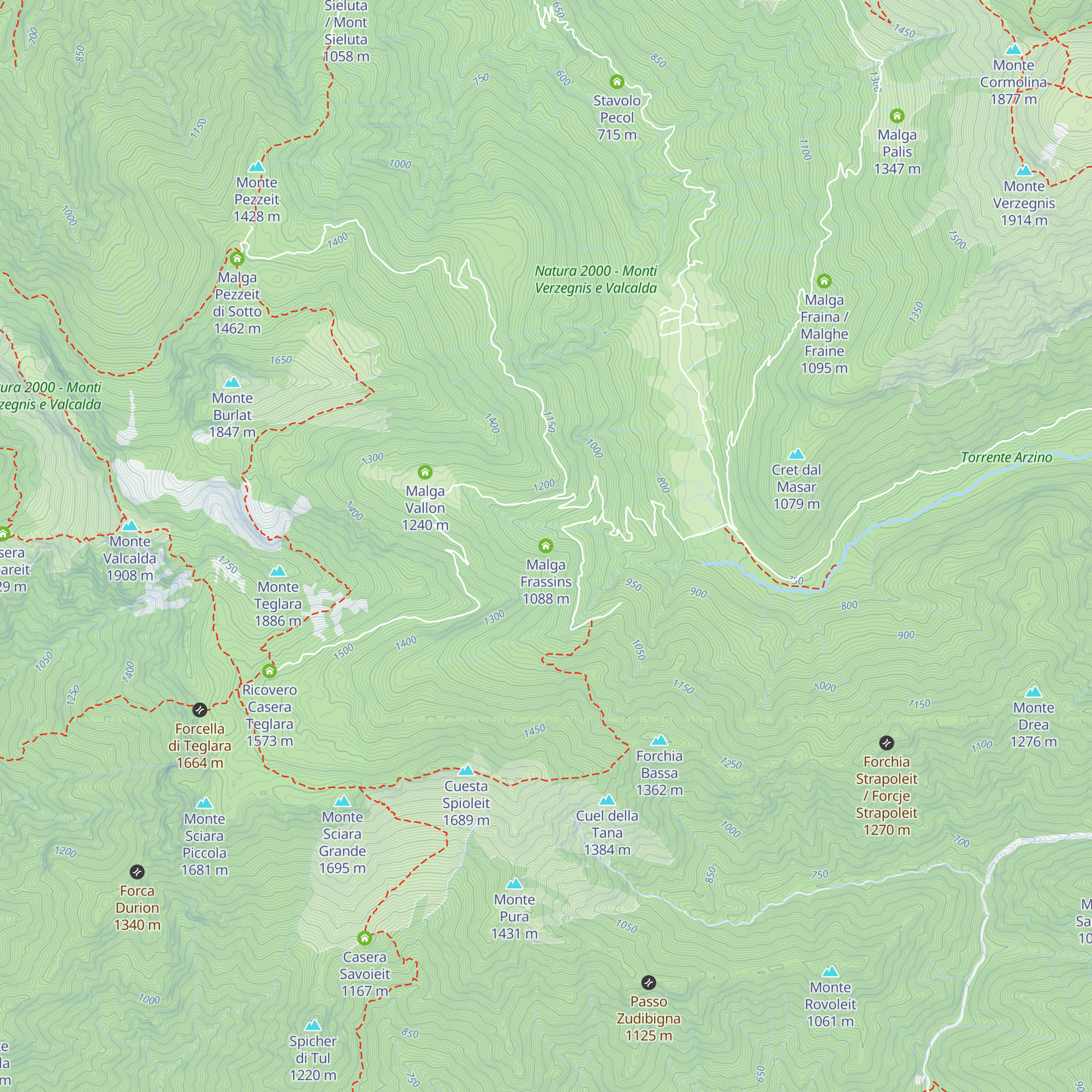 Malga Frassins map