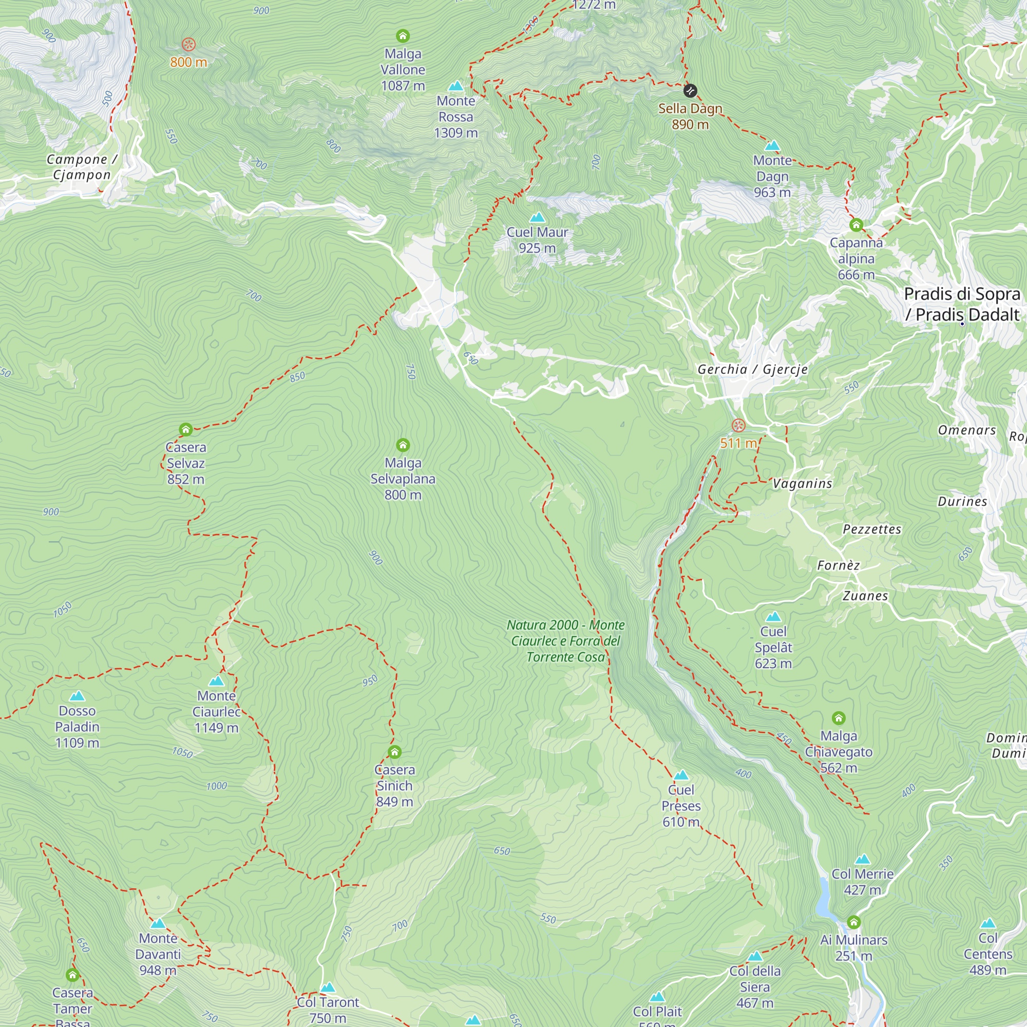 Malga Chjavuianes map