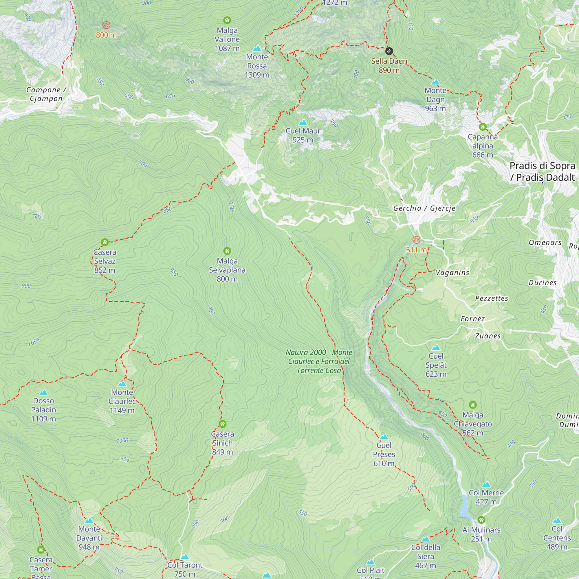 Malga Chjavuianes map