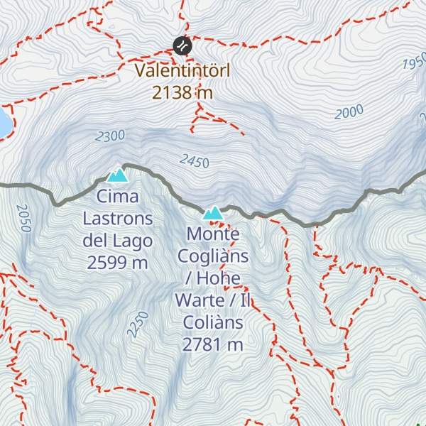 Map of Monte Cogliàns / Hohe Warte / Il Coliàns