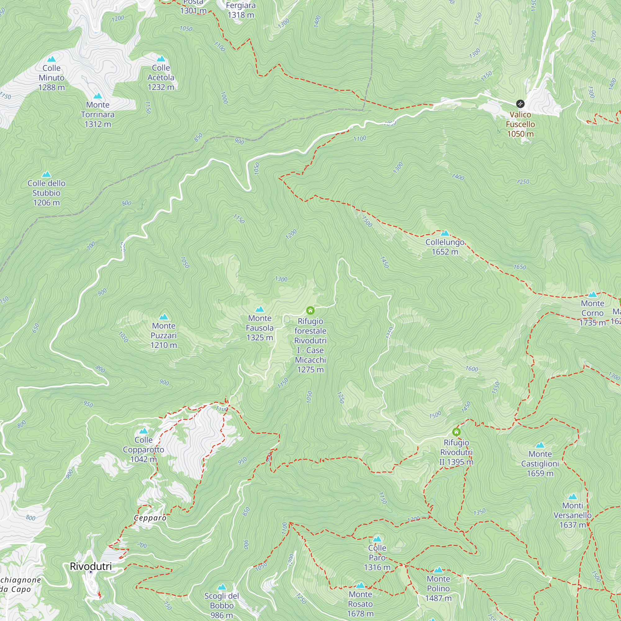 Rifugio forestale Rivodutri I - Case Micacchi map