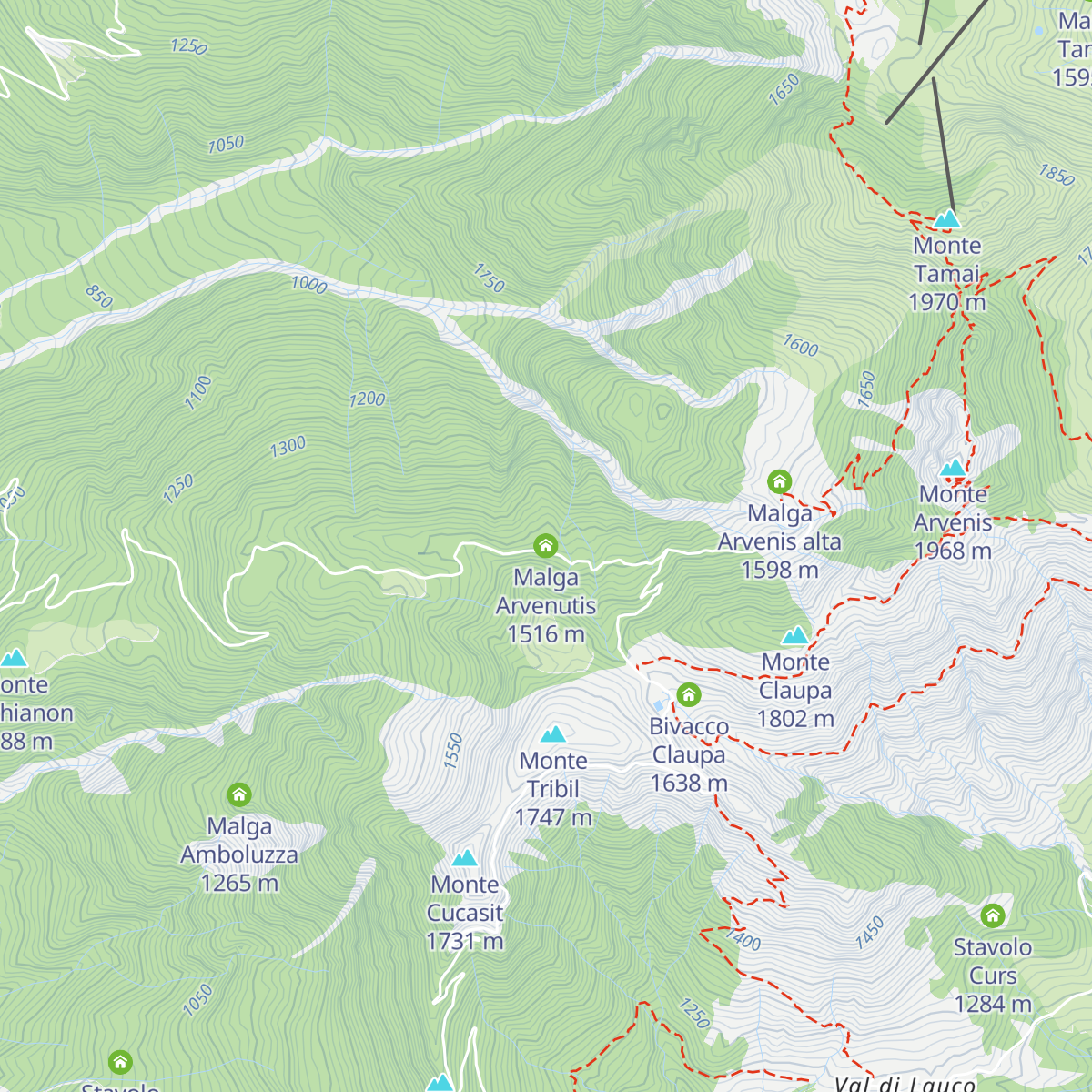 Malga Arvenutis map