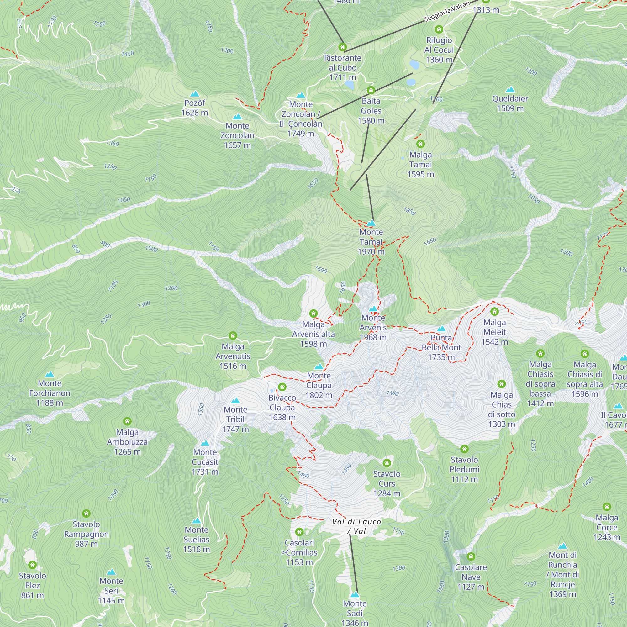 Malga Arvenis alta map