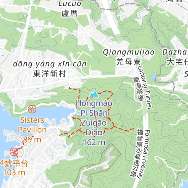 Map of Hóngmáo Pí Shān Zuìgāo Diǎn