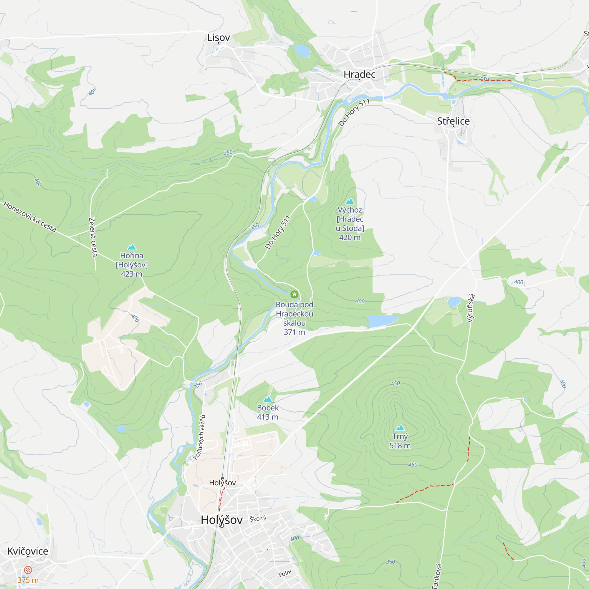 Bouda pod Hradeckou skálou map