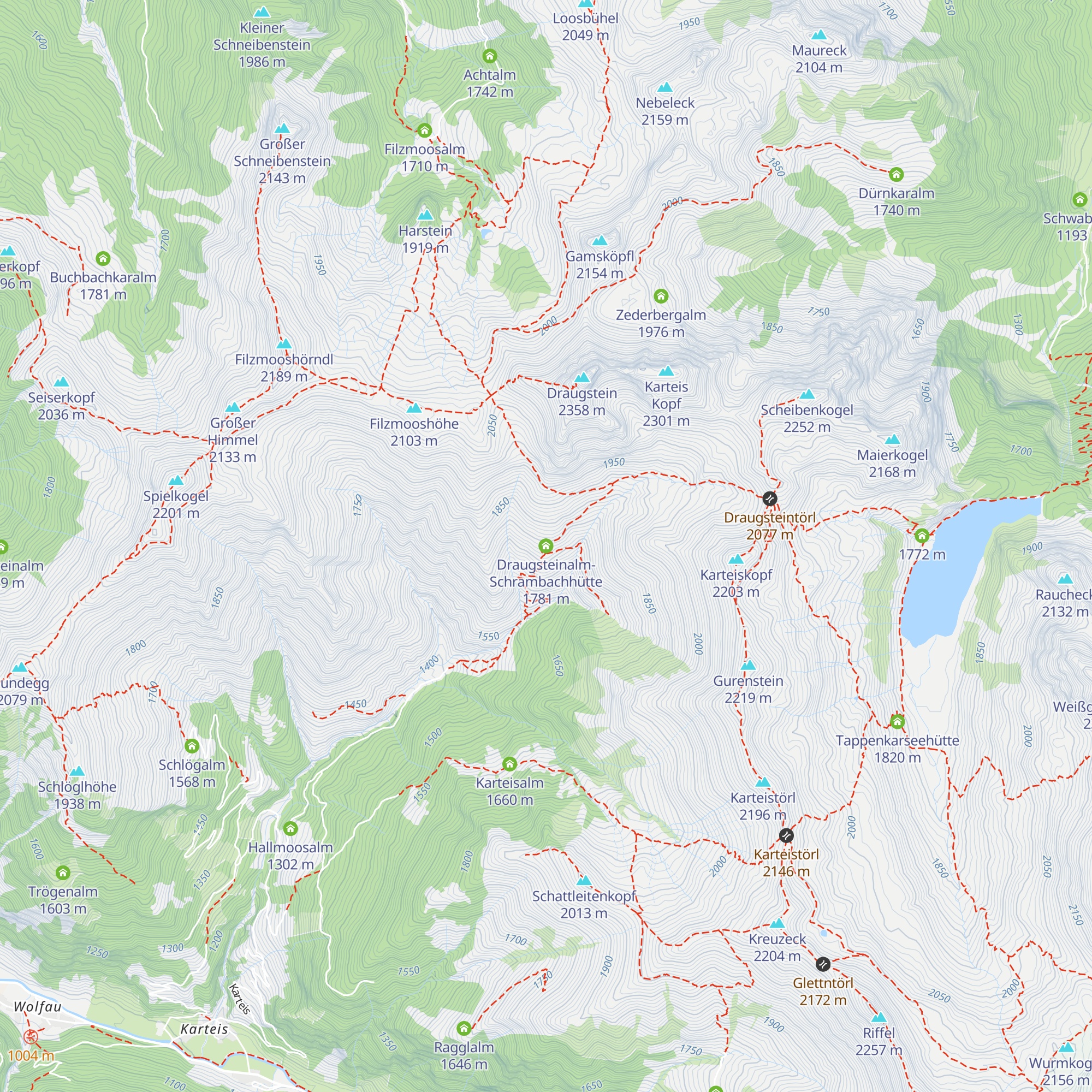 Draugsteinalm-Schrambachhütte map