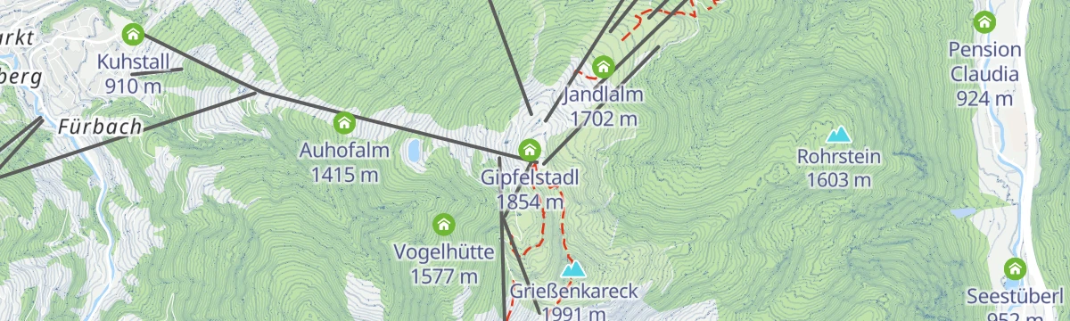 Map of the start of Höhenwanderung:Grießenkareck 1991m-Schüttalm-Kleinarl (714,85,77)