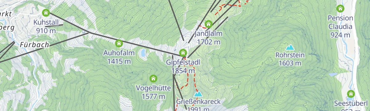 Map of the start of Grießenkareck (1991m) - von der Bergstation Flying Mozart