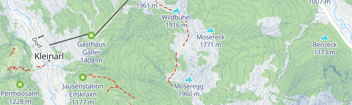 Map of the start of Salzburger Almenweg - Etappe 16: Weissenhofalm – Flachau