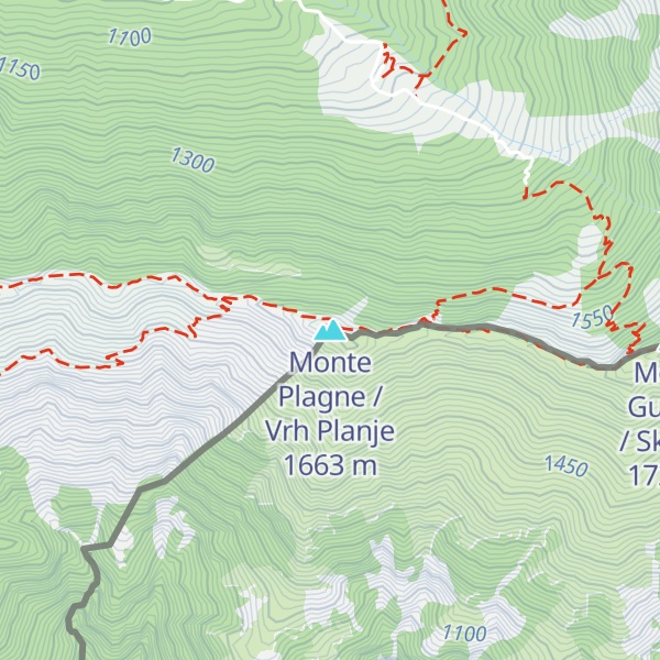 Map of Monte Plagne / Vrh Planje