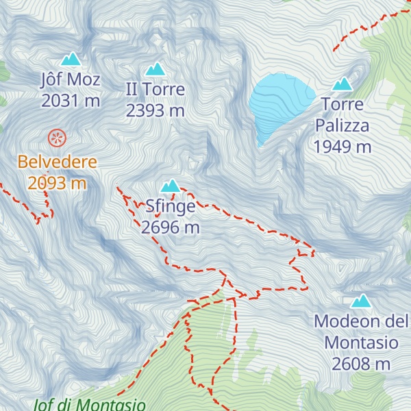 Map of Jôf di Montasio / Il Montâs / Špik nad Policami / Montasch