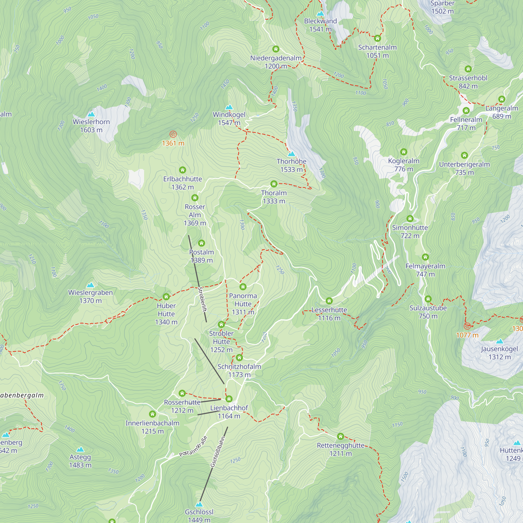 Historische Postalmhütte map