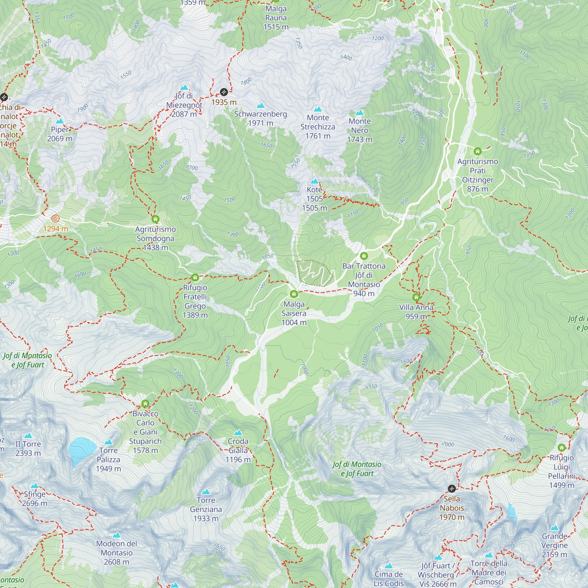 Malga Saisera map