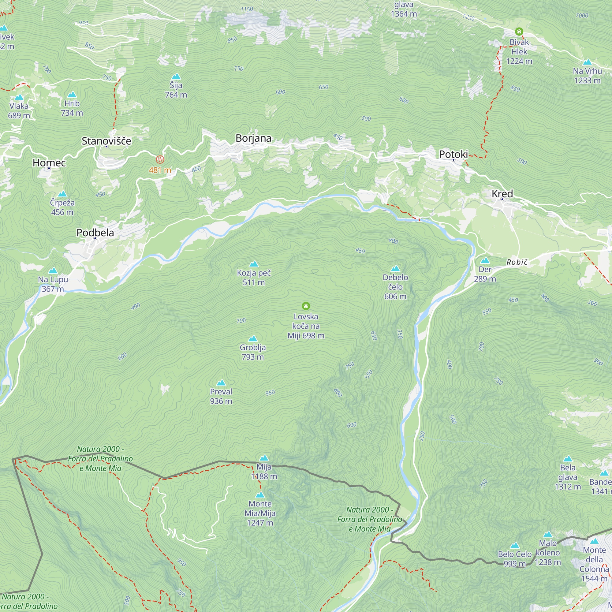 Lovska koča na Miji map