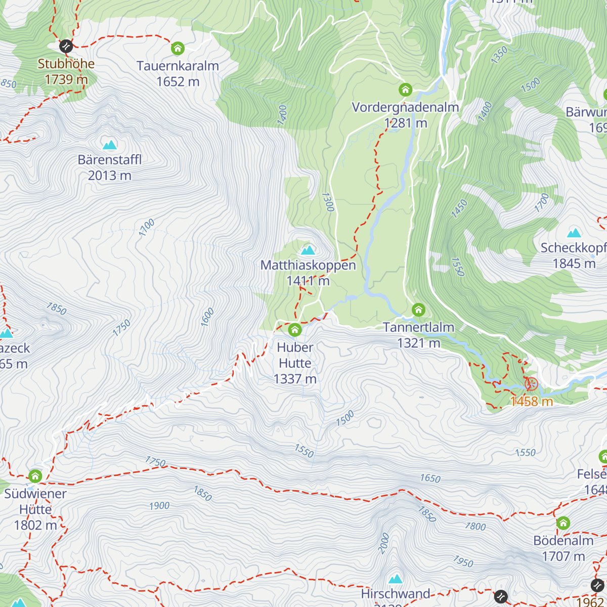 Weissenhofhütte Hintergnadenalm map
