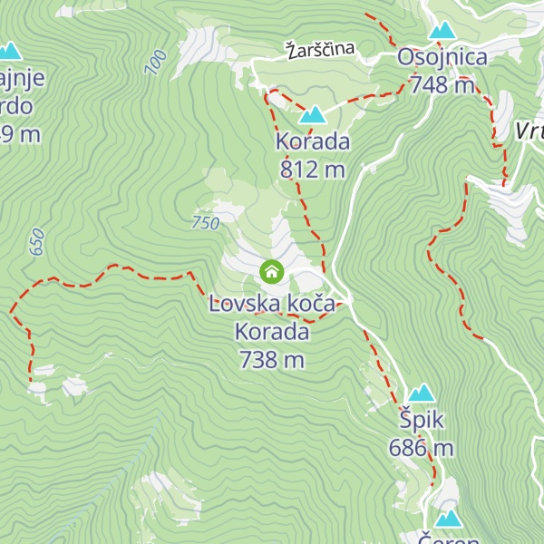 Map of Lovska koča Korada