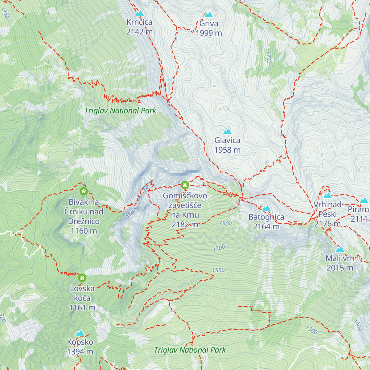Gomiščkovo zavetišče na Krnu map